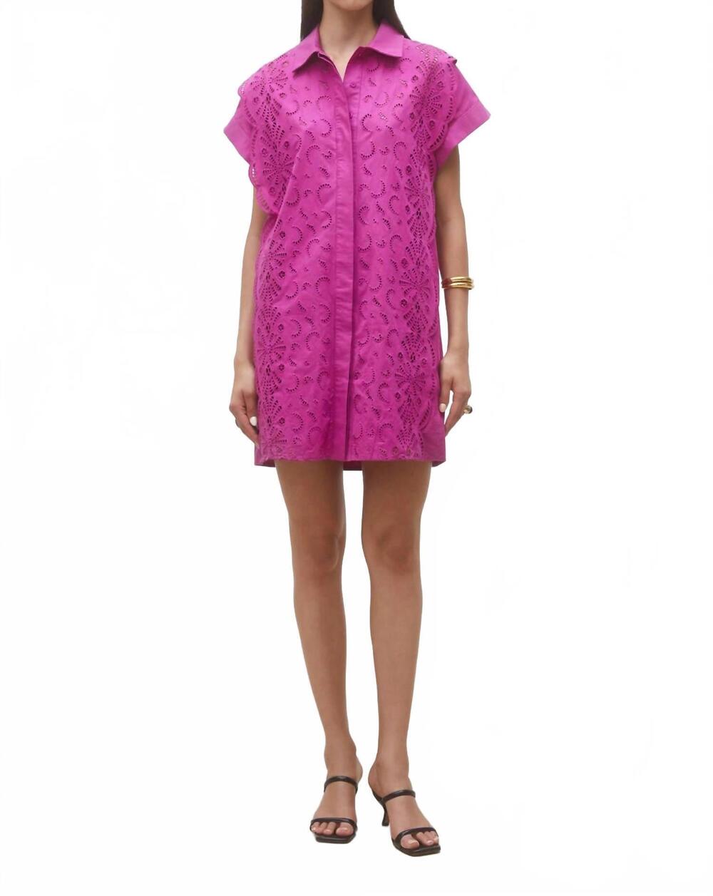 NEW SUNCOO cross short embroidered shirt dress in magenta